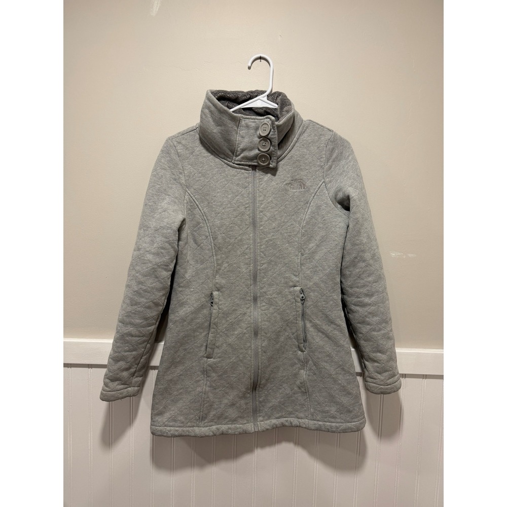 The North Face Quilted Jacket Sherpa Lined Mock Neck Fall Gray Women Size Small